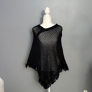 Black Open Knit Sweater Poncho